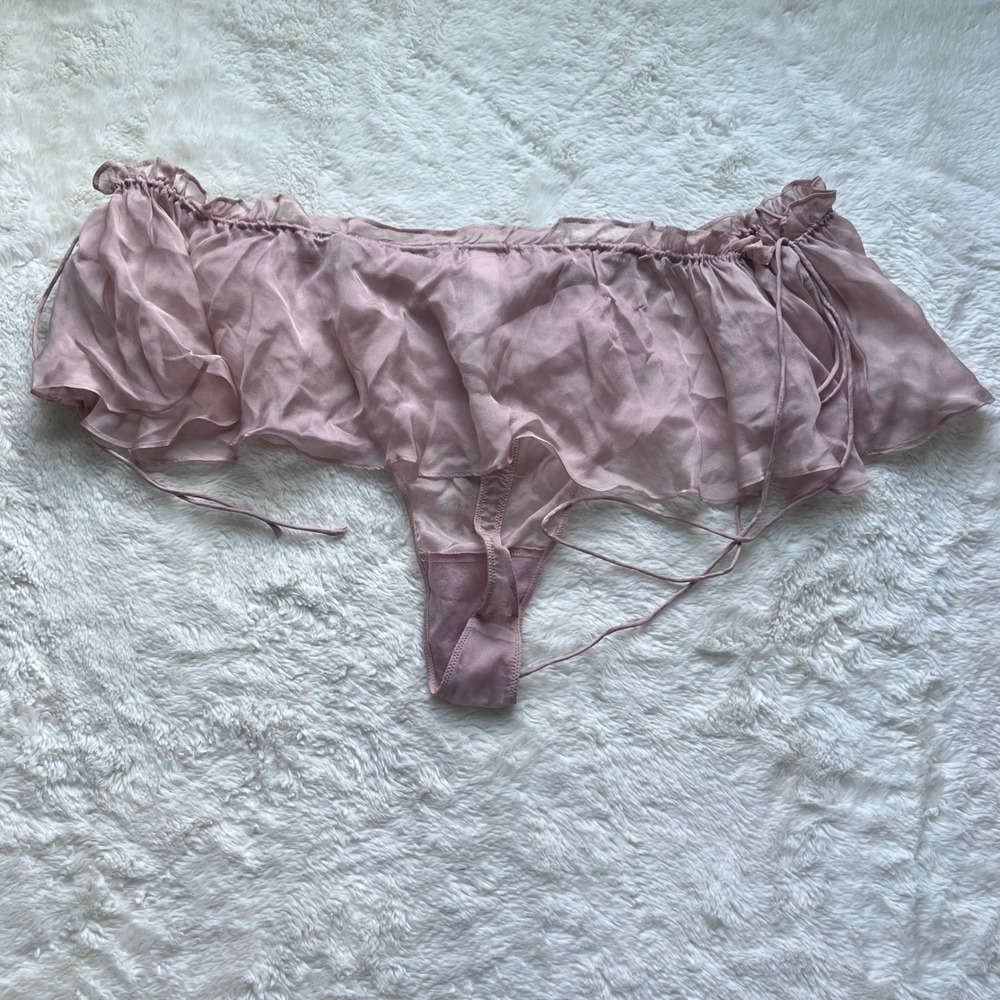 SKIMS Romance Tie Side Thong Light Fawn Silk Ruffle‎ Panty TH-THG-8568W 4X NEW